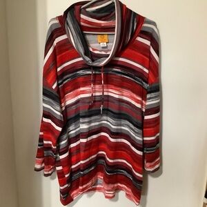 RUBY RD.  Red & Black Striped Hooded Top (NWOT)